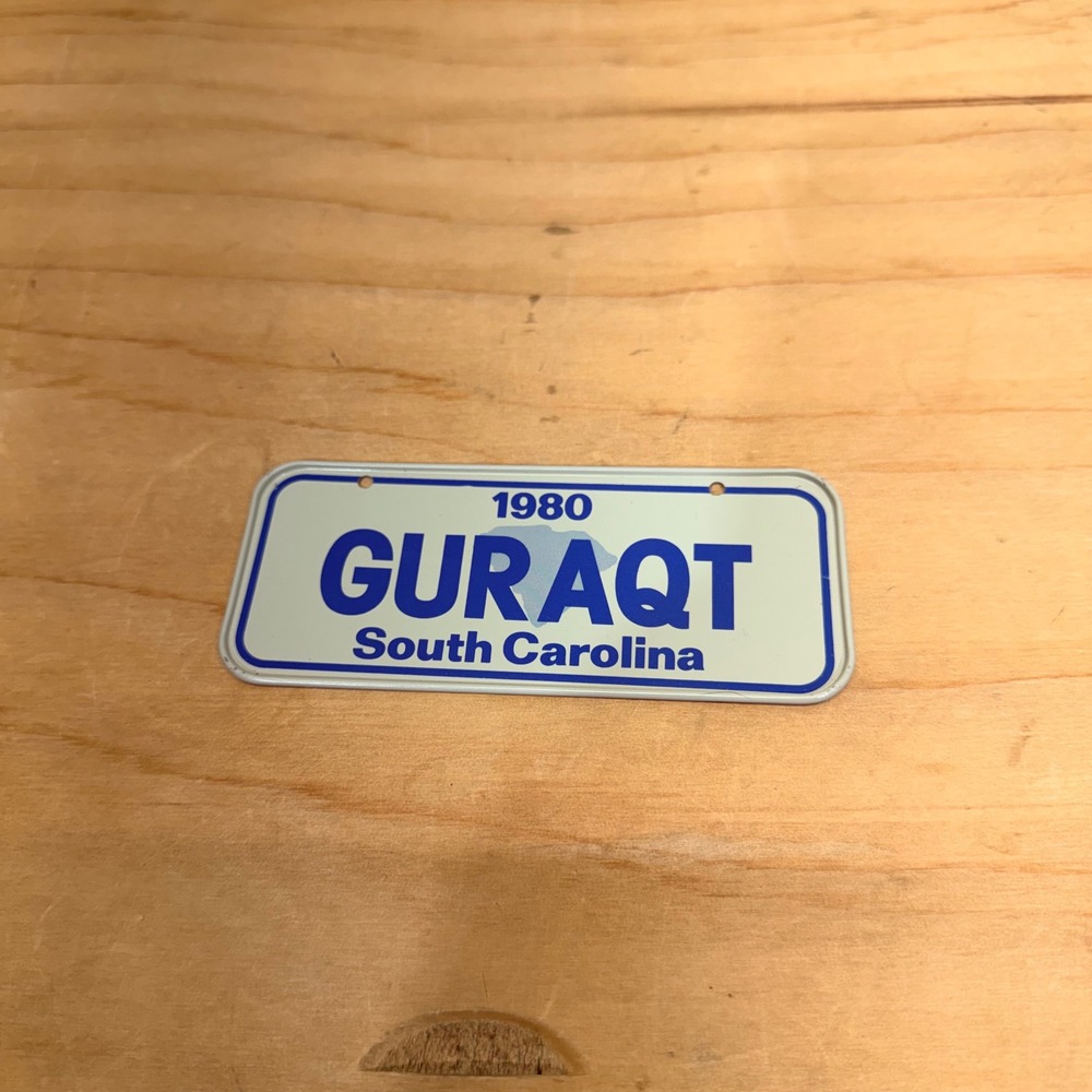 Novelty Bicycle Miniature License Plate White 1980 South Carolina‎ GURAQT Vanity